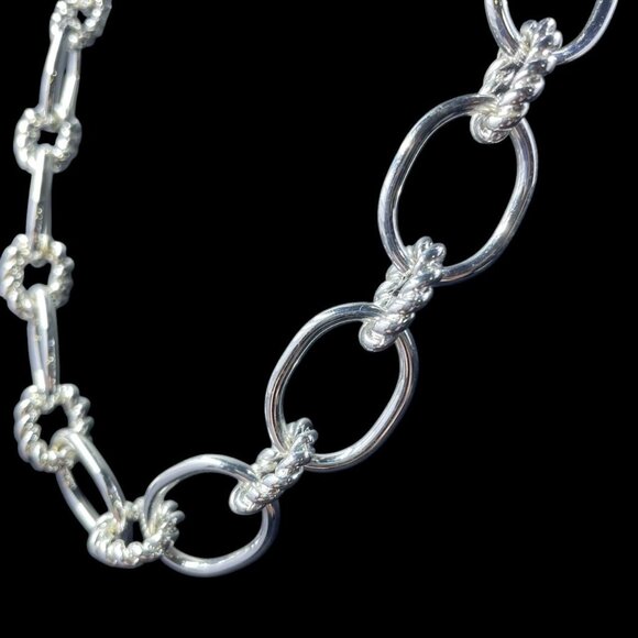 Silver Tone Rope Link Statement Chain Necklace Chunky Glam Vintage Inspired - Picture 6 of 8